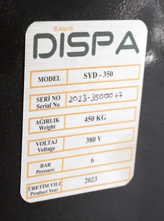 Напівавтоматична дискова пила з подвійним пневмо-затиском Dispa Makina S-YD350