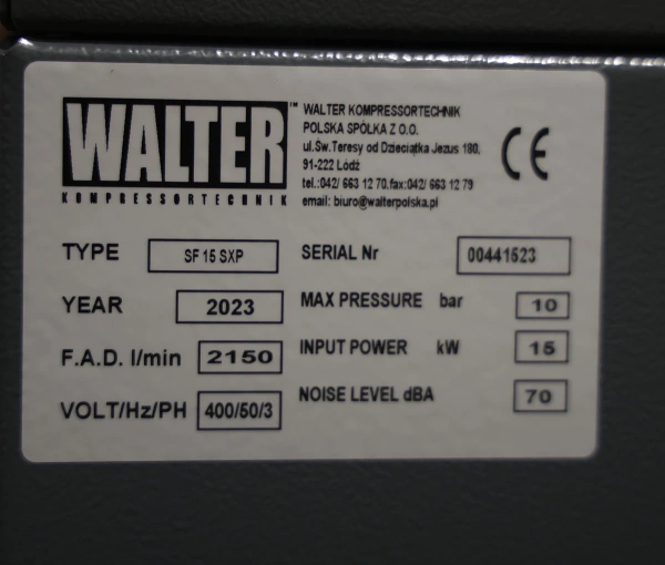 Гвинтовий компресор з ремінним приводом WALTER SK 15 SXP
