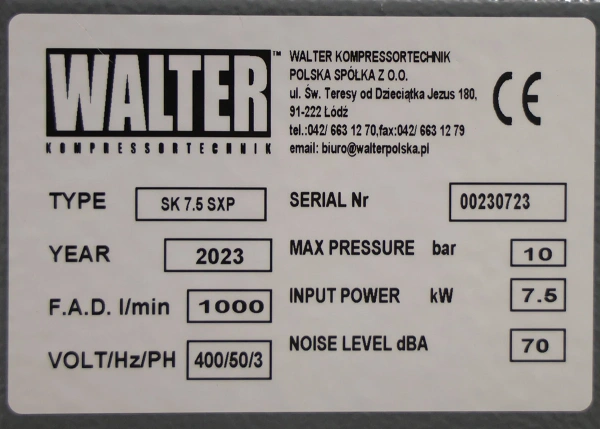 Гвинтовий компресор з ремінним приводом WALTER SK 7,5 SXP